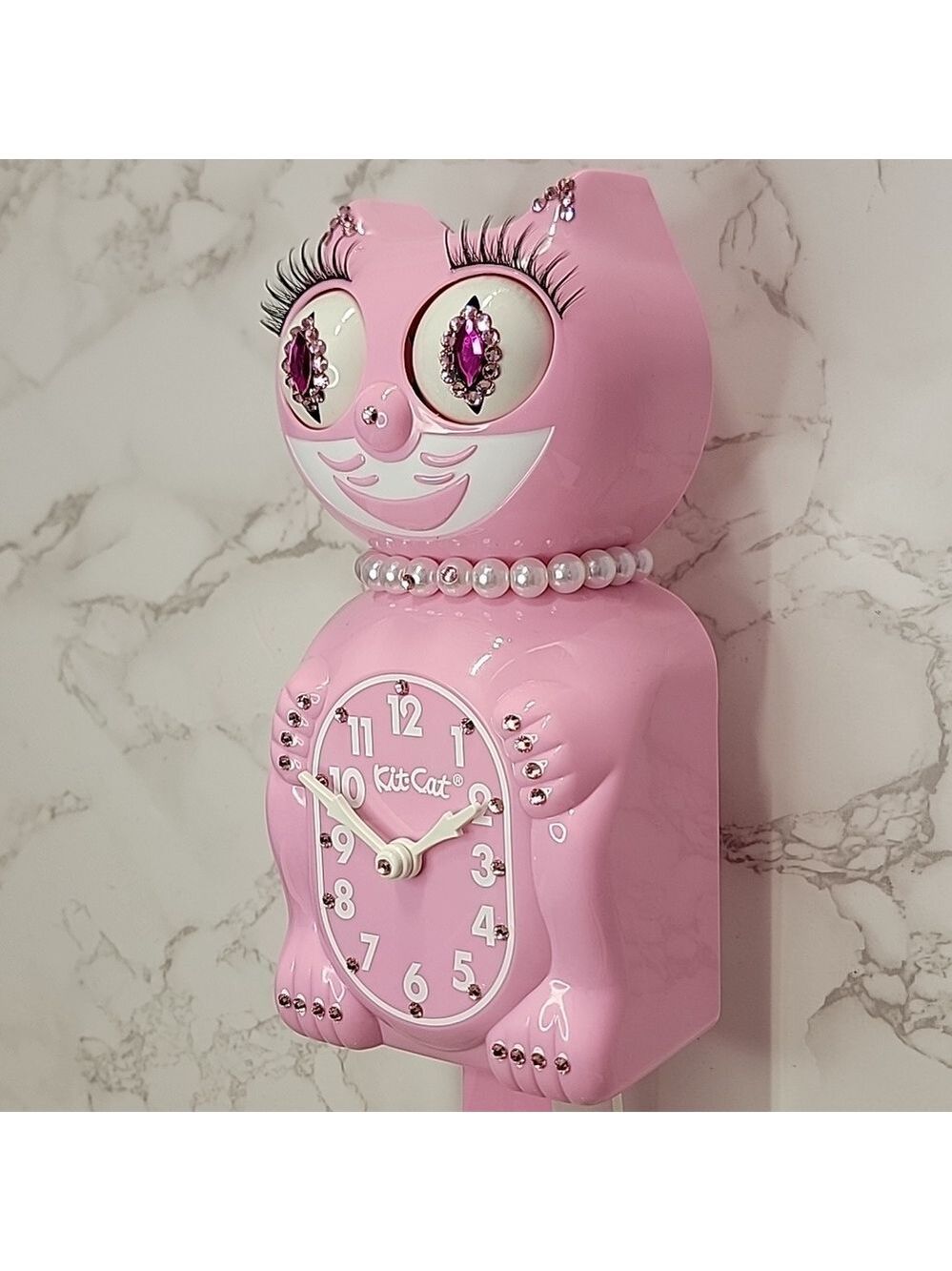 Jeweled Pink Satin Lady Kit-Cat Klock clock SUPER RARE - Picture 6 of 7